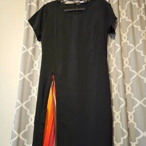 Black Short Sleeve Midi Dress